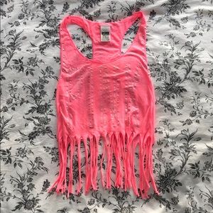 Bright Pink Fringe Tank Top